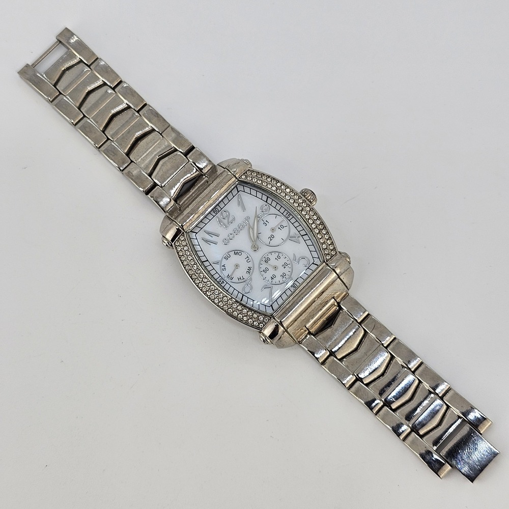 Gossip Women Watch 38MM White Dial Day Date Gray Band 5.5" New Battery READ